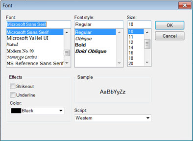 Font formatting options for plots.