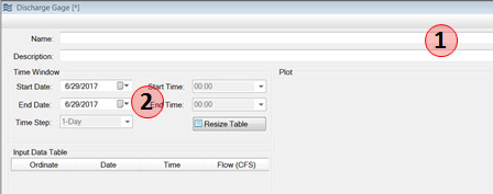 A new discharge gage input data window.