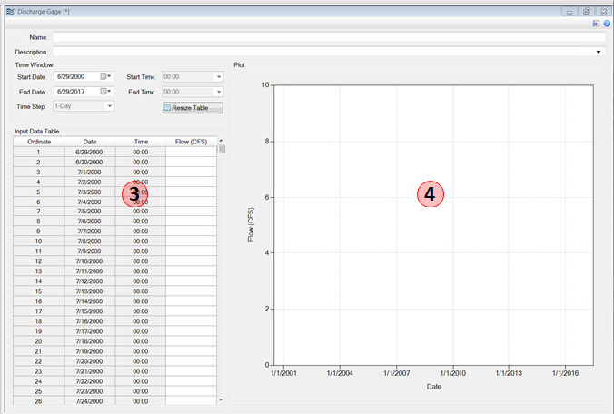 Discharge gage input window after hitting resize table.