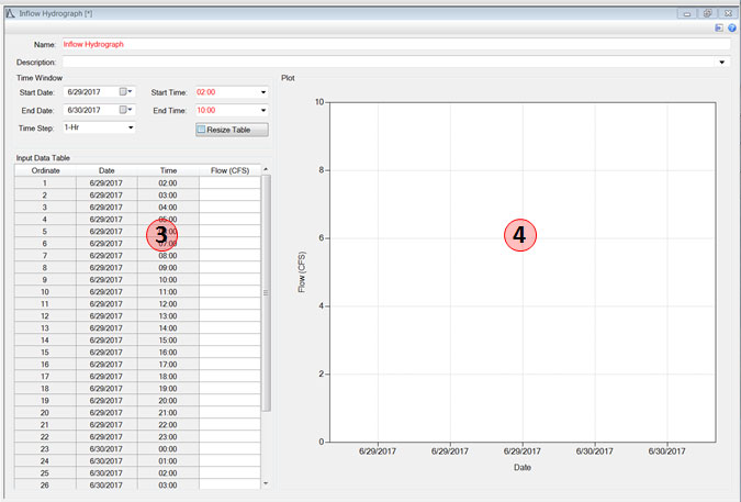 Inflow hydrograph input window after hitting resize table.