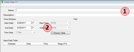 A new stage gage input data window.