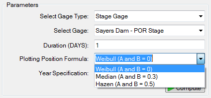 Plotting position formulas in RMC-RFA.