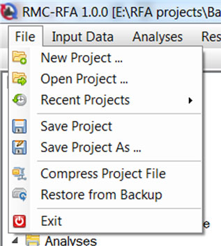 File menu with a project open.