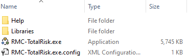 Windows file explorer directory containing the RMC-TotalRisk executable.
