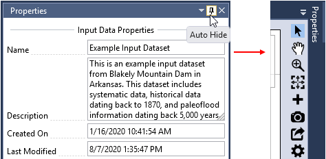 Clicking the auto hide pin moves the tool window and hides it on the right side of the screen.