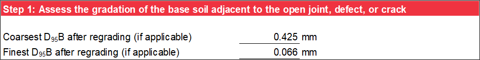 Step 1 of Constricted Exit worksheet: Base soil characterization.
