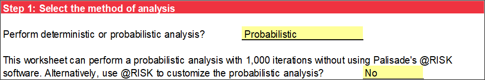 Step 1 of Guidoux et al. worksheet: Probabilistic analysis without using @RISK.