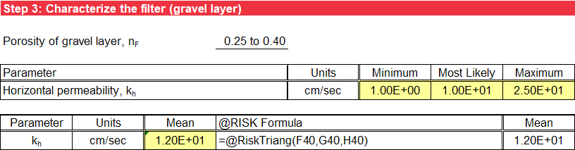 Step 3 of Guidoux et al. worksheet: Probabilistic input using @RISK.