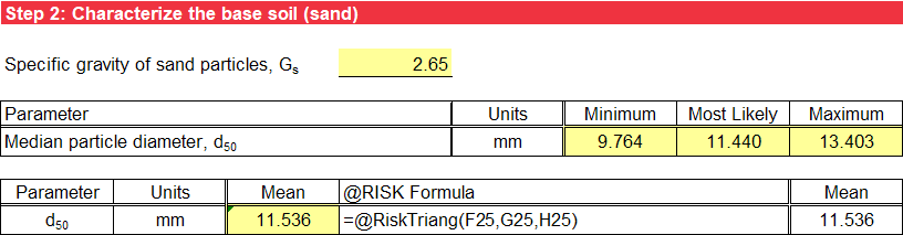 Step 2 of Brauns worksheet: Probabilistic input using @RISK.