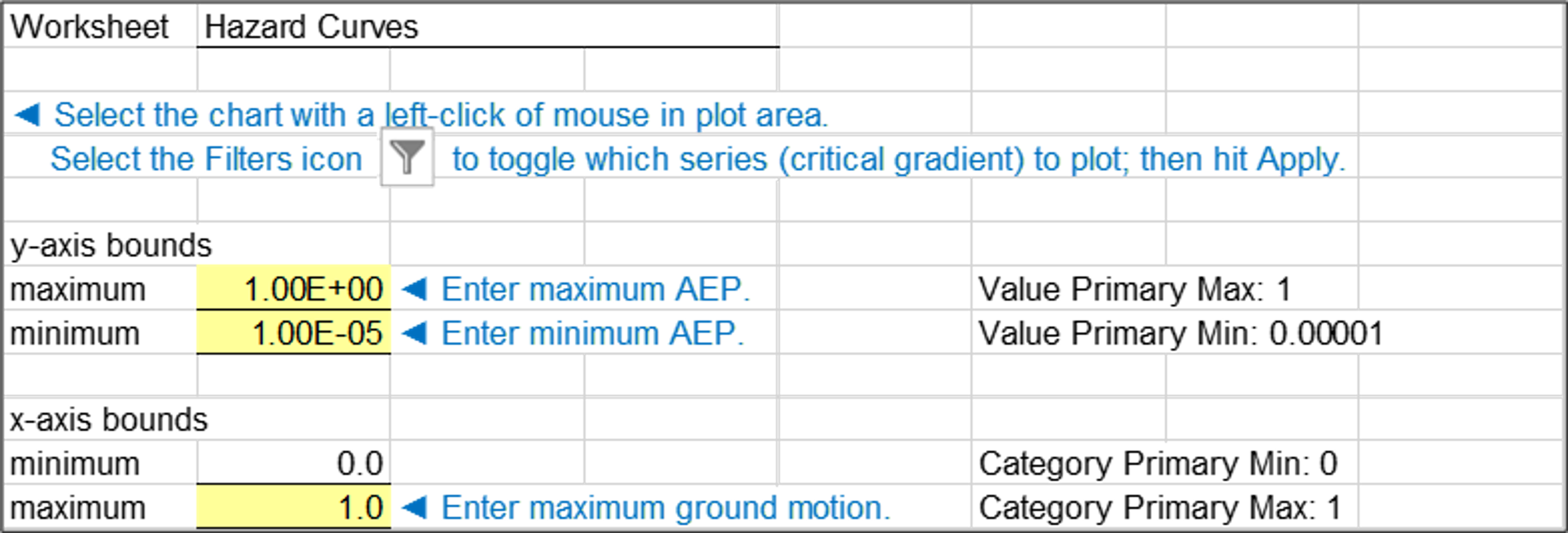 Hazard Curves worksheet: Plot options for hazard curves.